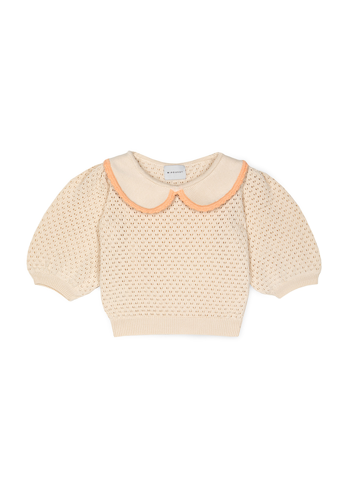 Mip :: Carola Collared Openwork Sweater - Cream/Peach
