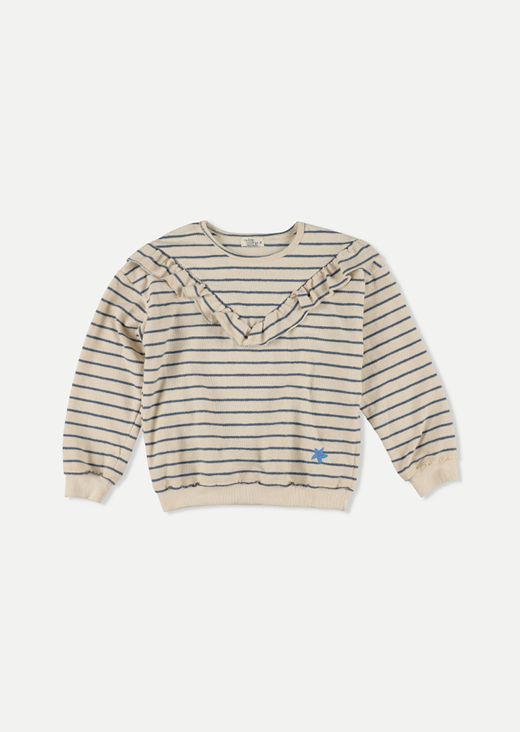 MLC :: Organic Crepe Stripe Ruffle Sweatshirt - Blue