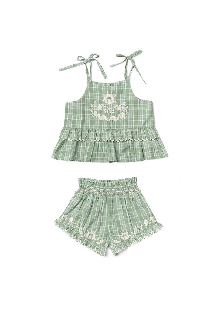 Lali :: Summer Blossom Set - Garden Plaid With Embroidery ★ONLY 6Y★