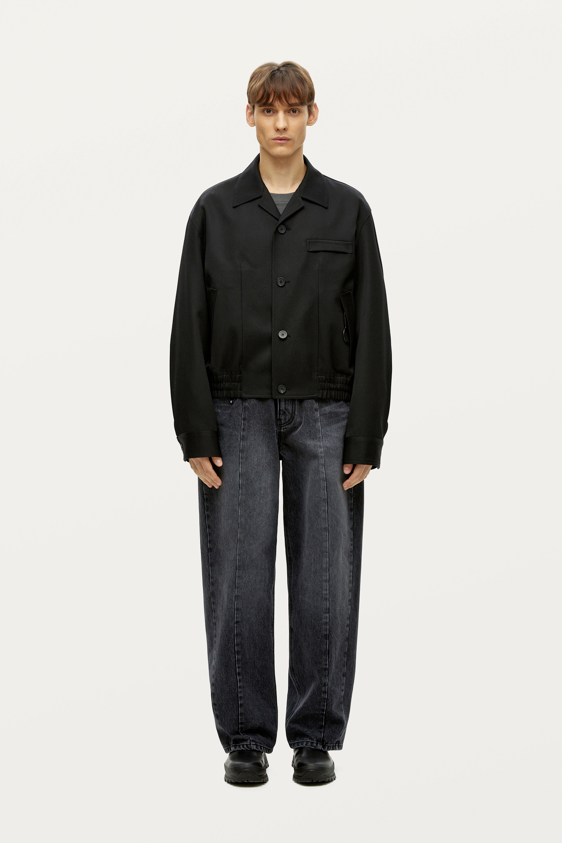 Black Open Collar Blouson Shirt Jacket - SOLIDHOMME.COM | Solid Homme  Official Online Store