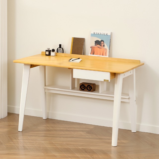[해피아워][Loydn White] 고무나무 원목 서재 서랍형 책상 테이블 1200