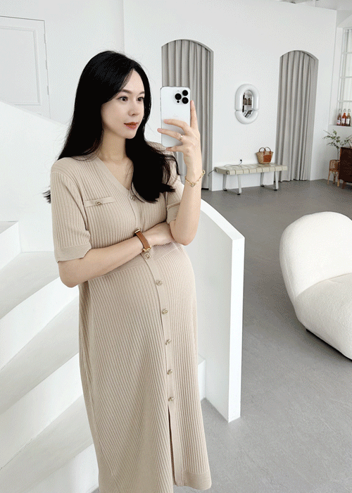 Cool Gold Knit Dress for Maternity