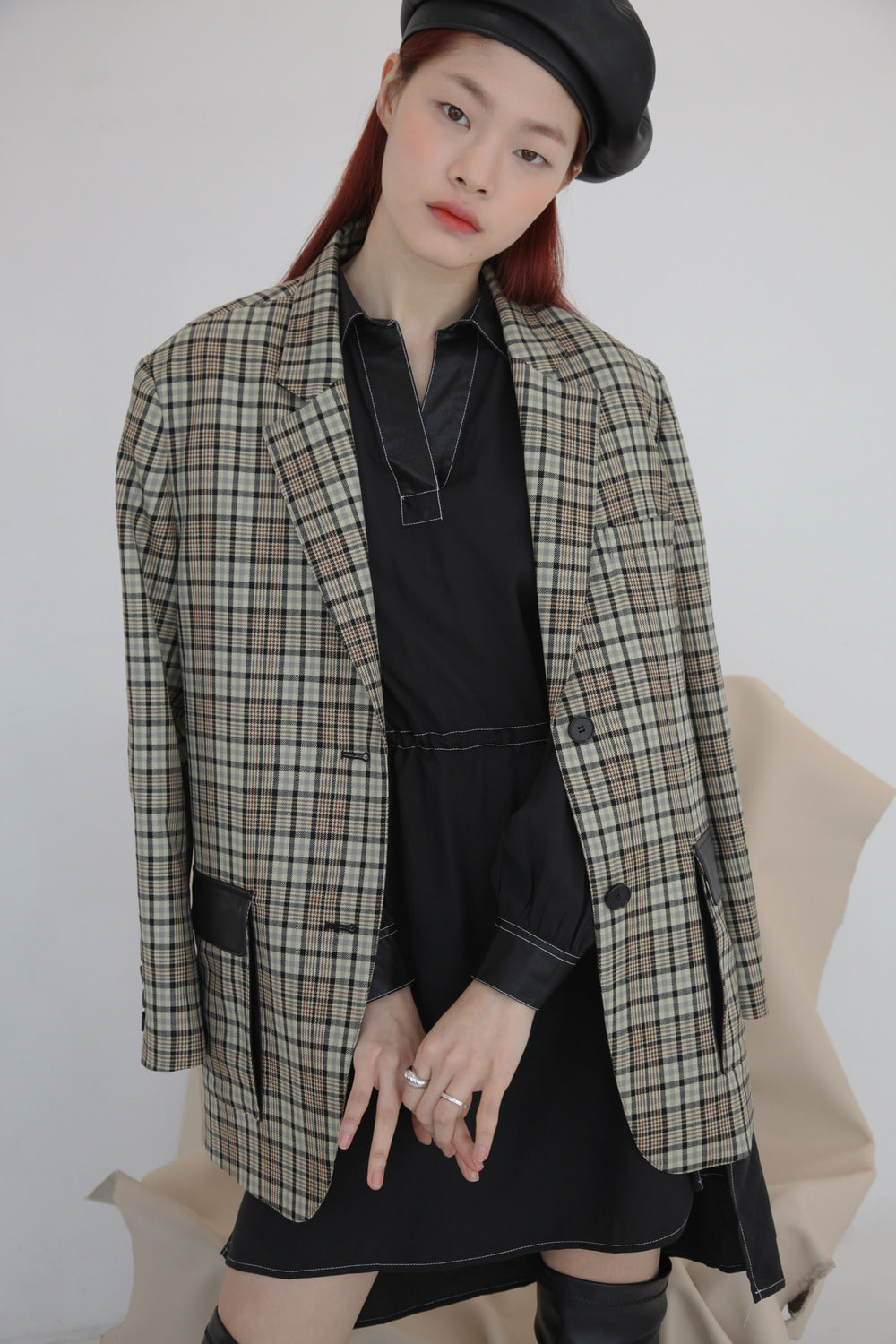 Soft 단독상품 / leather point pocket jacket - check [sold out]