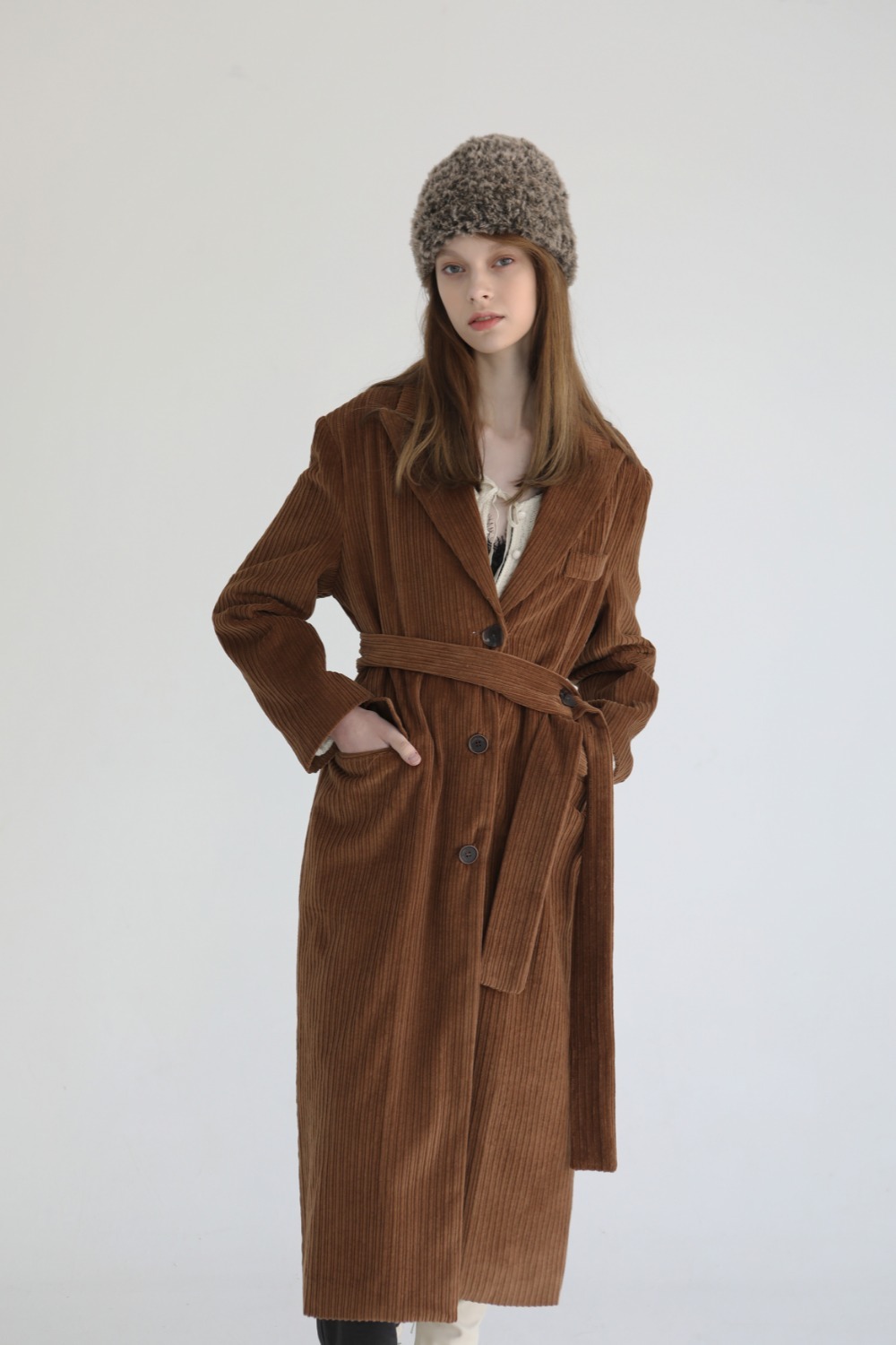 Soft corduroy coat [Brown]