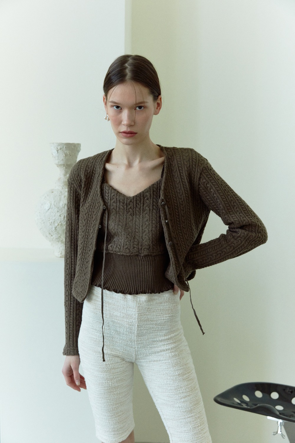 CABLE KNIT BUSTIER_BROWN