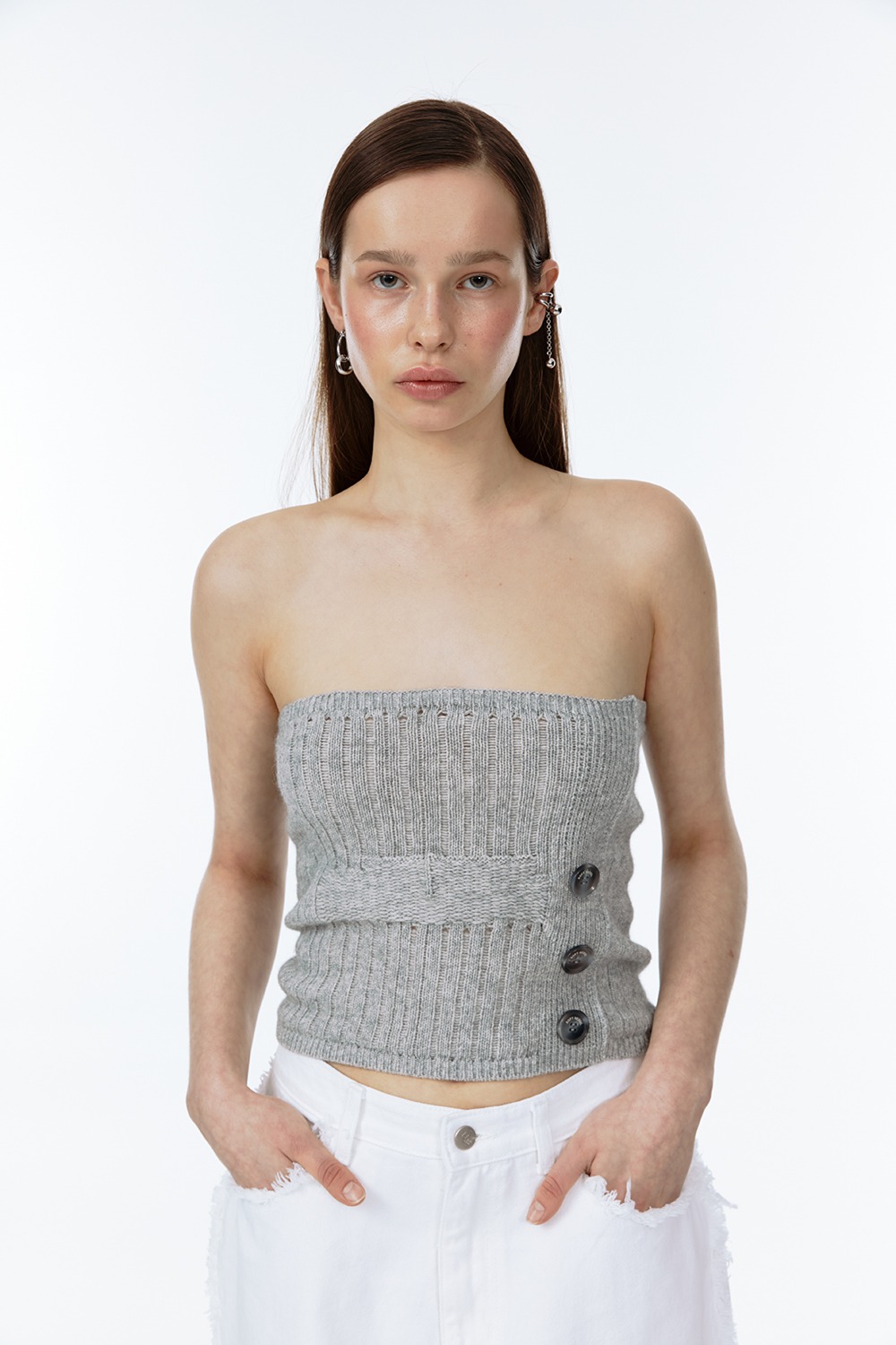 CASHMERE KNIT TUBE TOP [GREY]