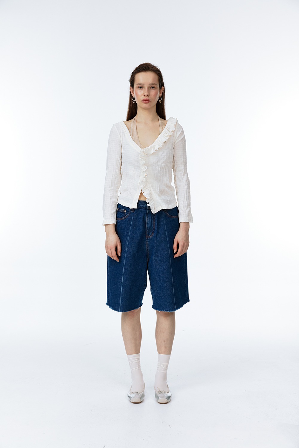 RUCHED FRILL SHIRTS [CREAM]