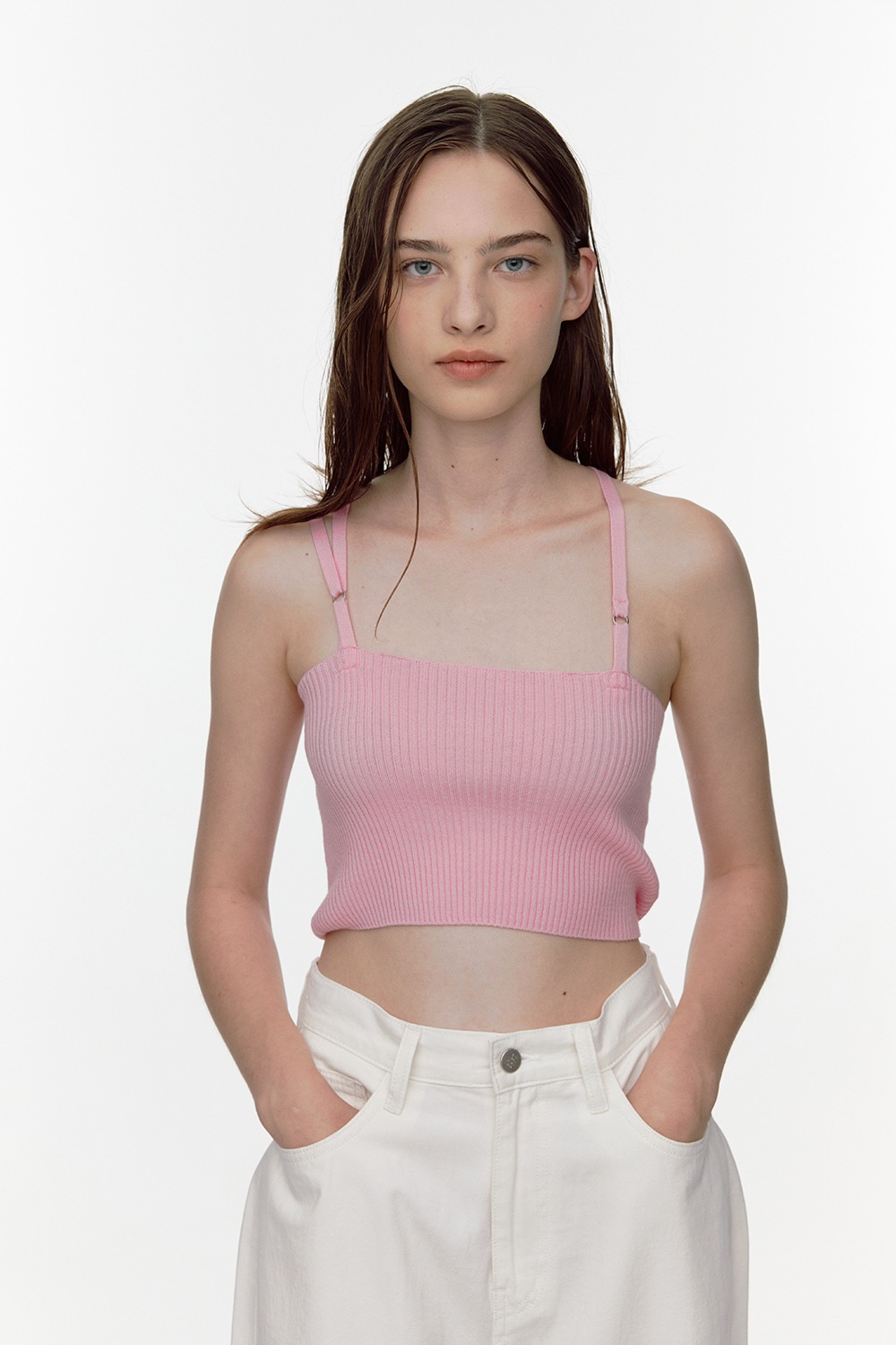 RING STRAP KNIT TOP [PINK]
