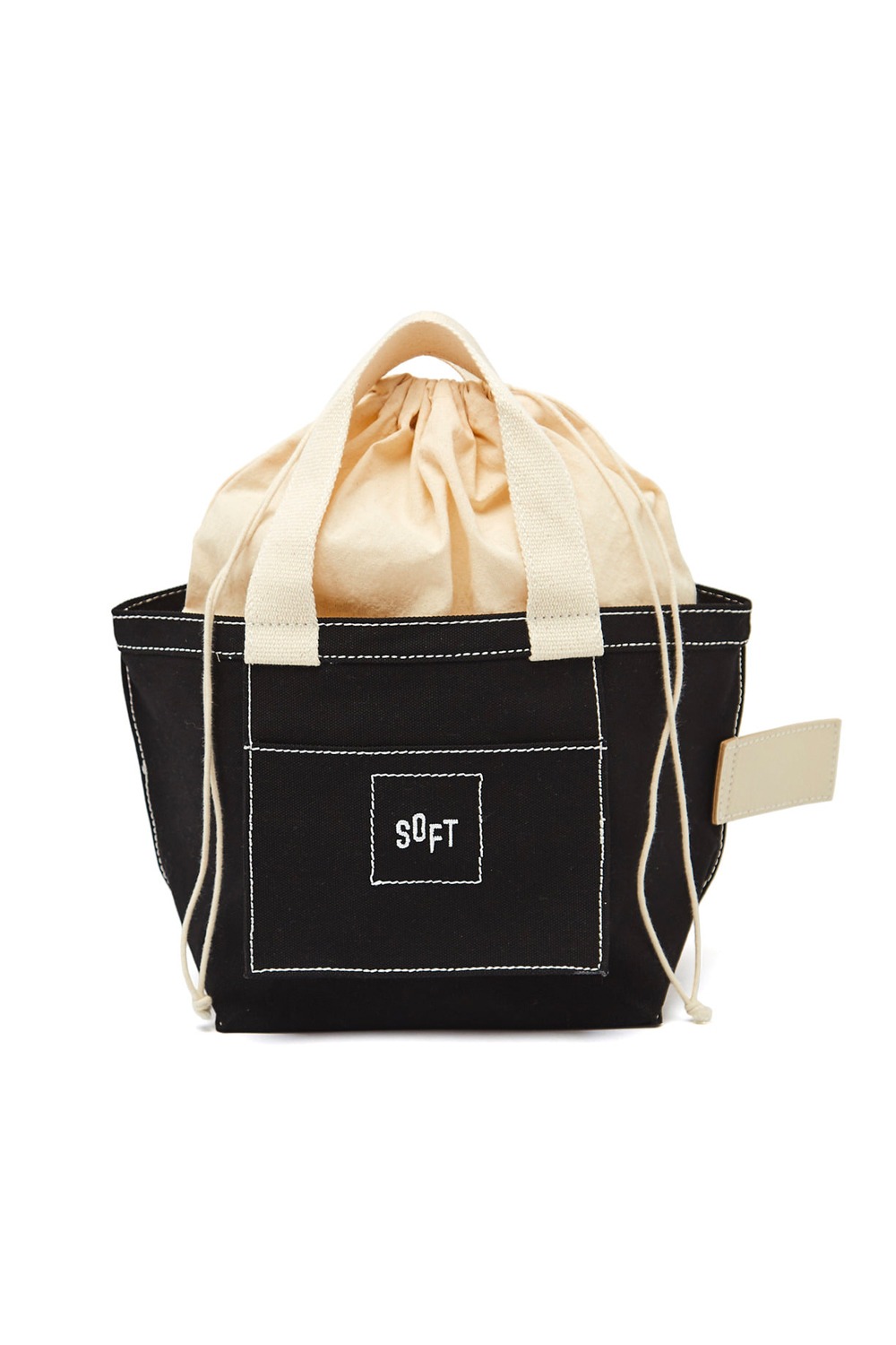 10th_soft market bag - black / white stitches eco bag