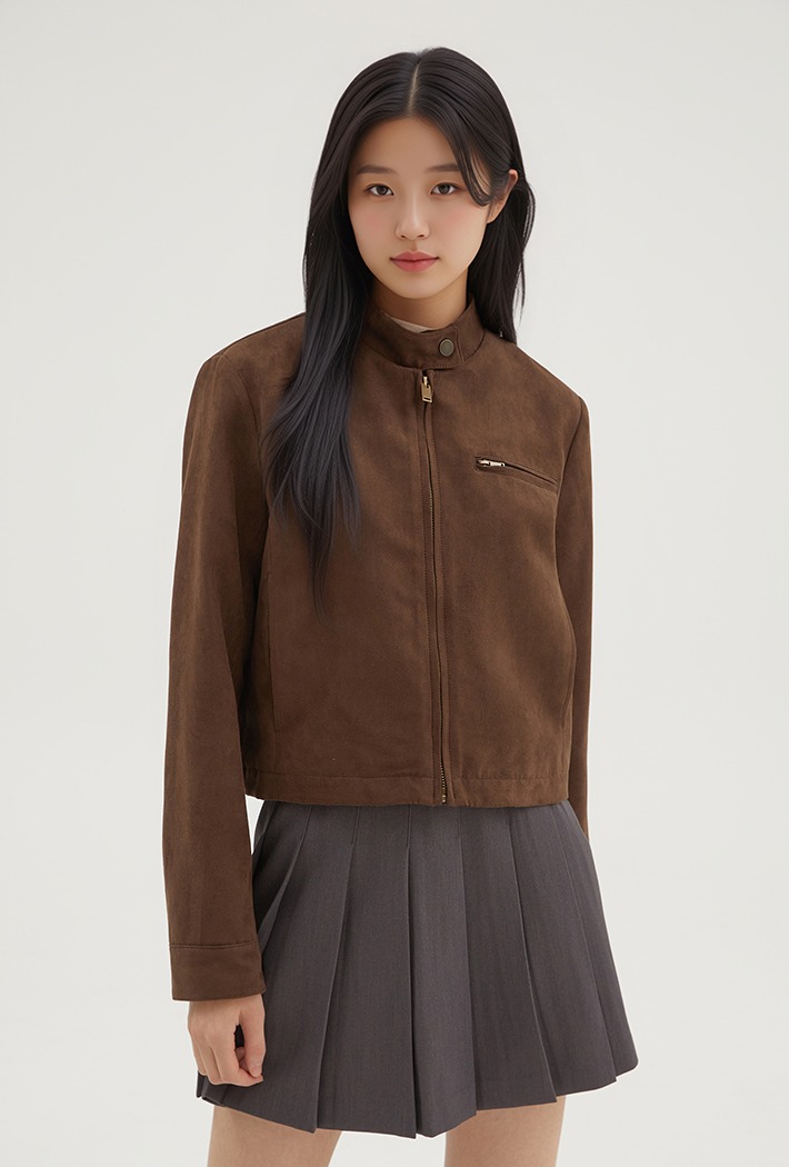 [신세틱레더] 여성 스탠칼라 스웨이드 재킷_SPJLG12W14
