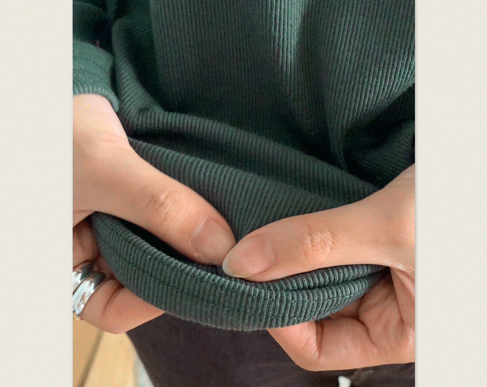 어텀무드 배색 유넥 레이온스판 골지티셔츠