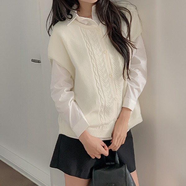 【完売商品】charol ポップコーンケーブルニットベスト ♥ H O T P I N G ♥ | ケーブルヤッコニットベスト【XS-3XL