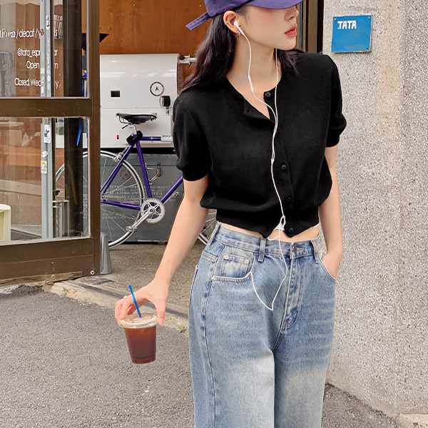 【セット売り】半袖カーディガン⭐︎ノースリーブラウンドトップス ♥ H O T P I N G ♥ | ラウンドネックニット半袖カーディガン【XS-3XL