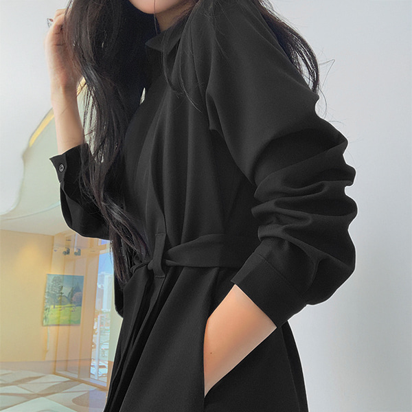 ♥ H O T P I N G ♥ | オープンカラー長袖ロングワンピース【XS