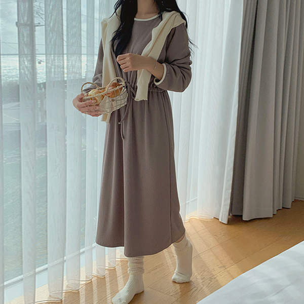 ♥ H O T P I N G ♥ | バック配色リボンリブロングワンピース【XS-4XL