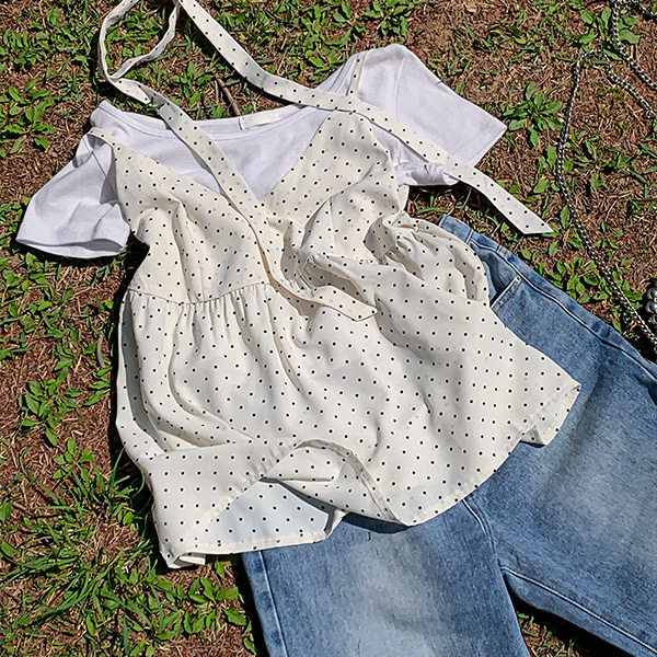 ♥ H O T P I N G ♥ | ドットビスチェブラウス+タイSET【XS-4XL