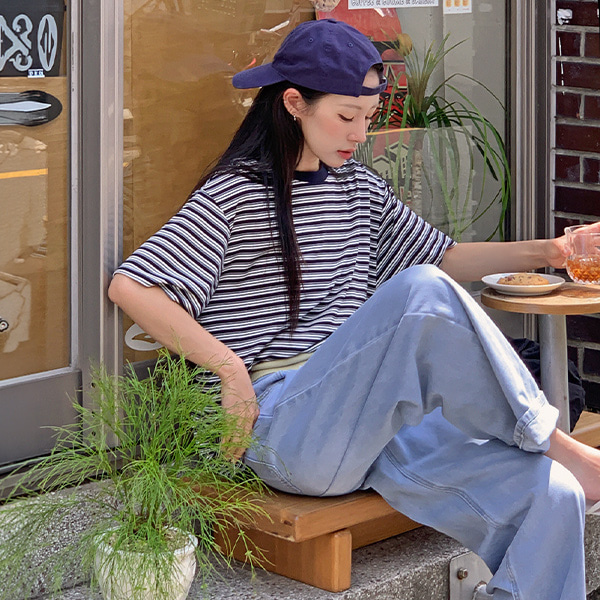 ♥ H O T P I N G ♥ | マルチボーダー配色半袖Tシャツ【XS-4XL