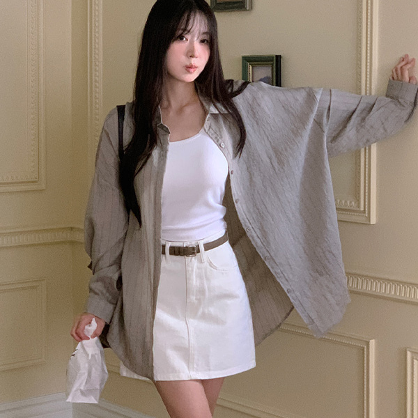 ♥ H O T P I N G ♥ | ダブルストライプ長袖シャツ【XS-4XL】(ルーズ 