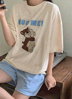HUG ME!プリントオーバーサイズTシャツ