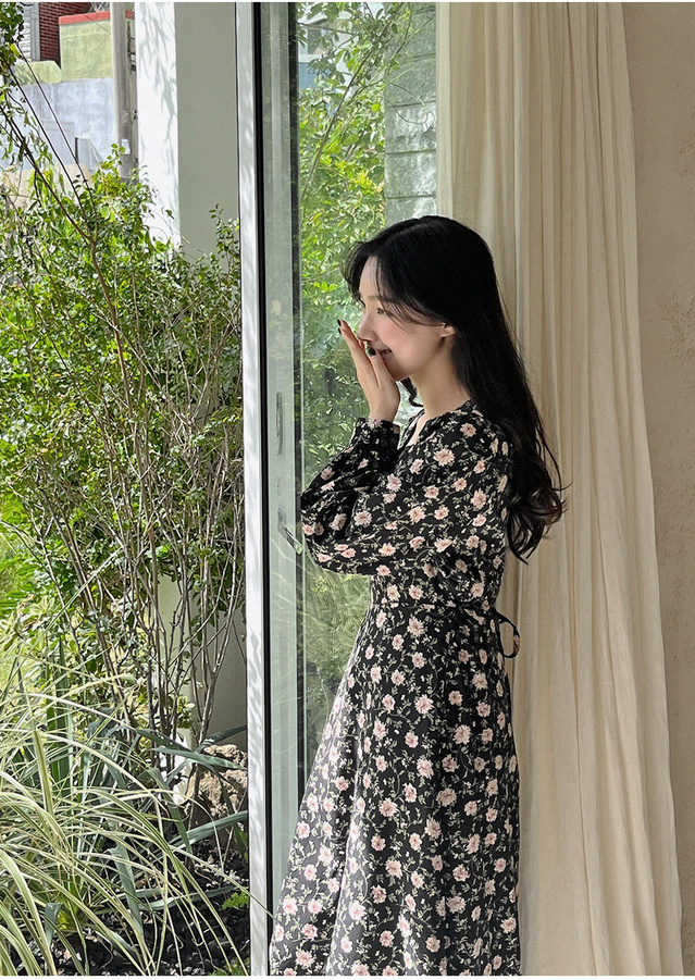 最大52%OFFクーポン 新作 パフスリーブ ロングワンピース L 夏 韓国 ドレス 花柄 半袖
