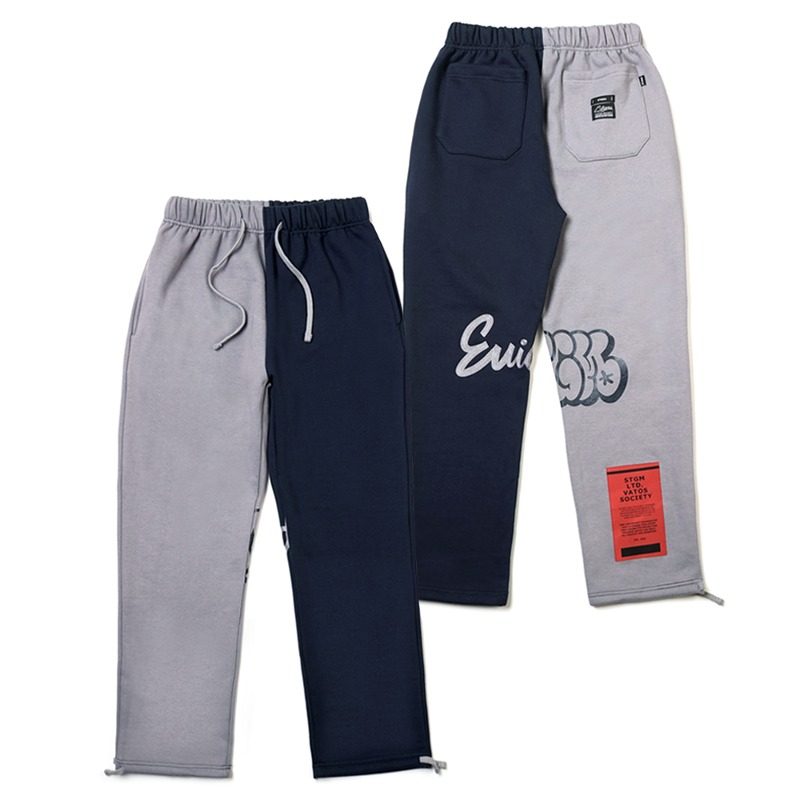 HALF COLOR HEAVY SWEAT JOGGER PANTS NAVY GREY