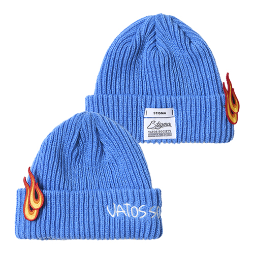 FLAME PATCH EMBROIDERED BEANIE SKY BLUE