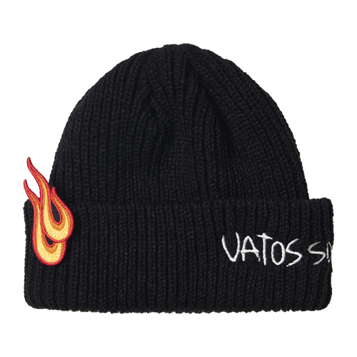 FLAME PATCH EMBROIDERED BEANIE BLACK