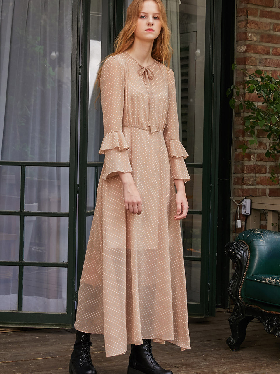 [64%DC] Simone Ruffle Sleeve Long Dress_Beige