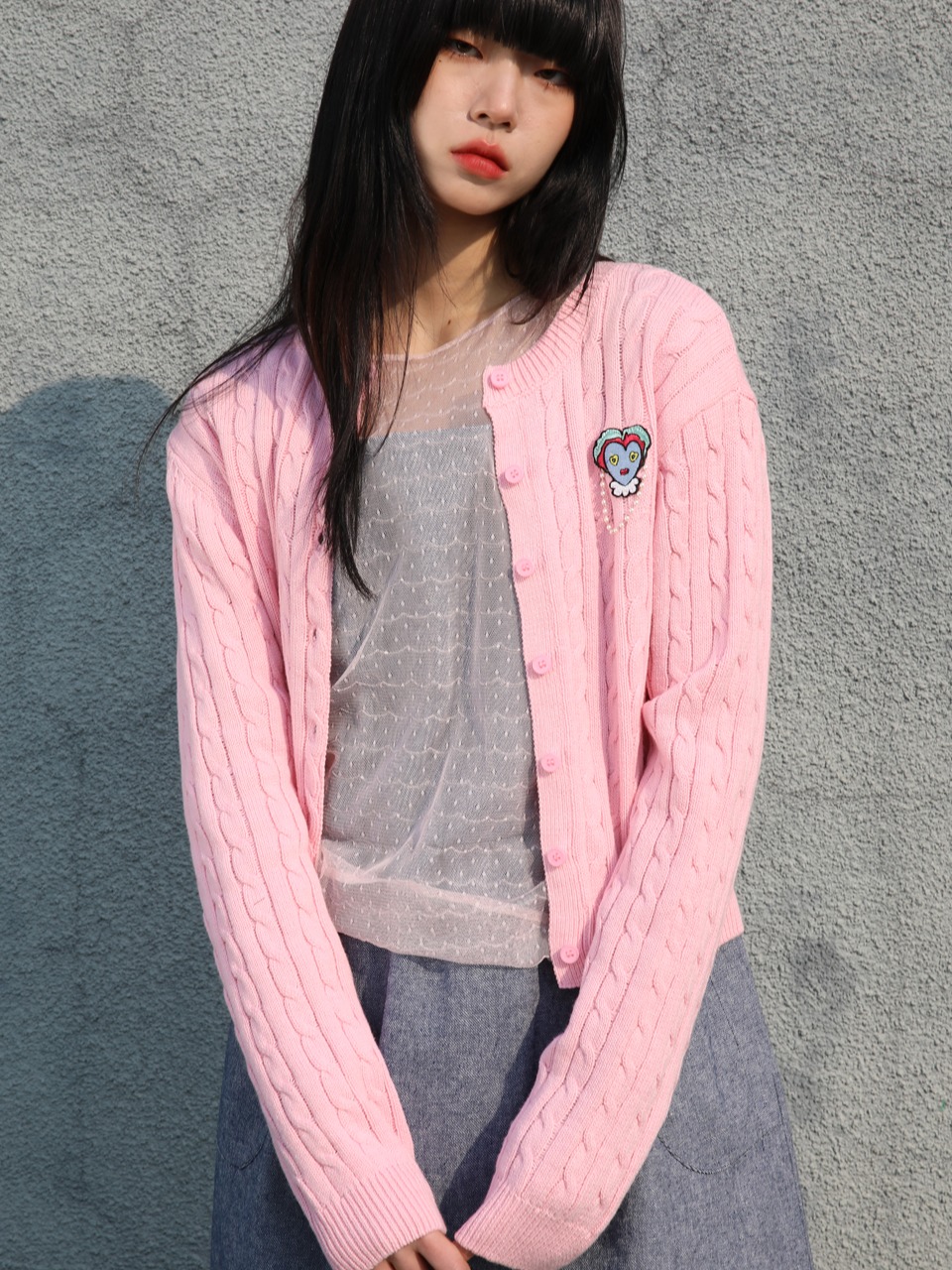 Valery Classic Cable Knit Cardigan_Pink