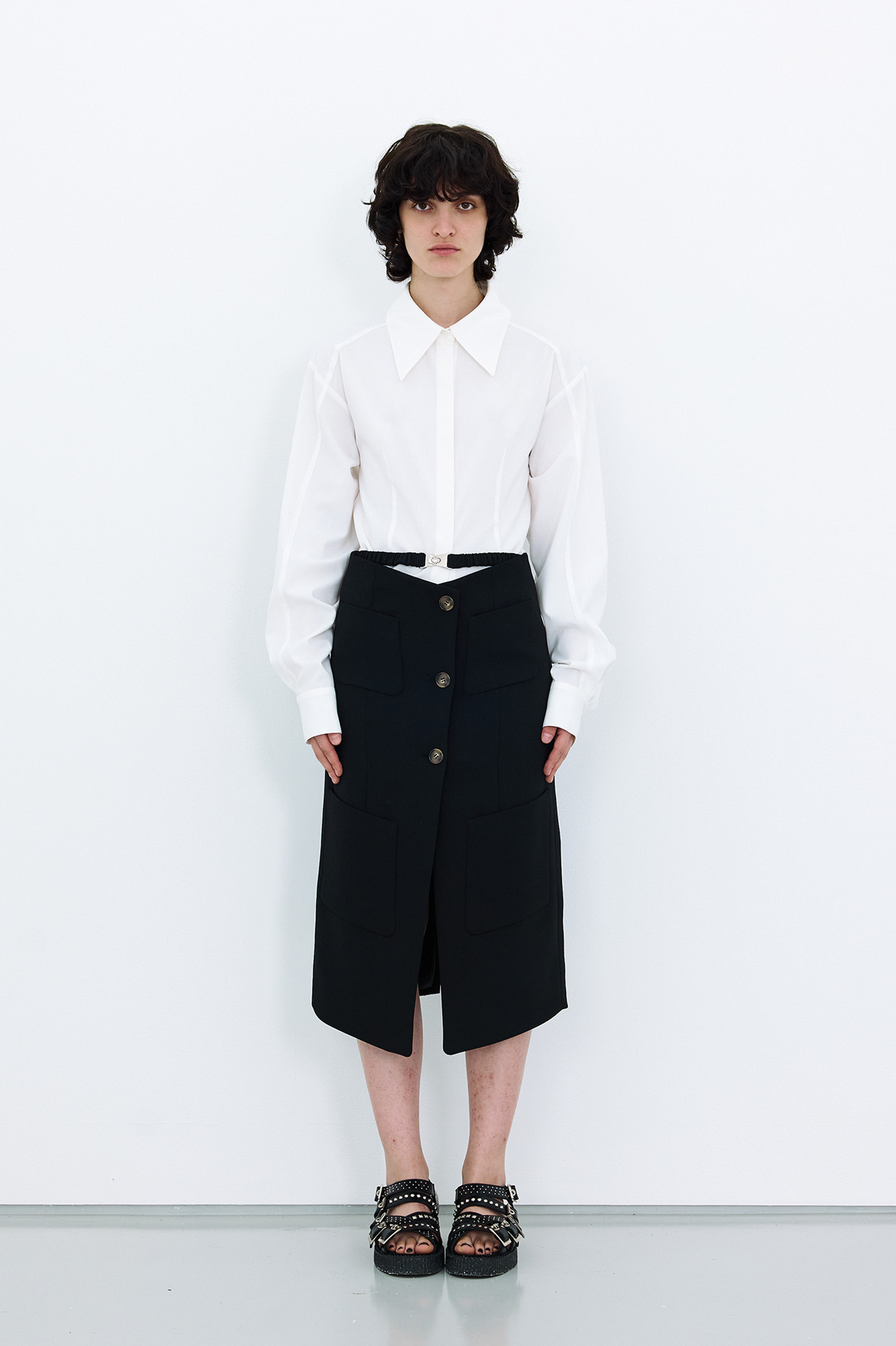 Cut-Out Belted Midi Skirt_BK