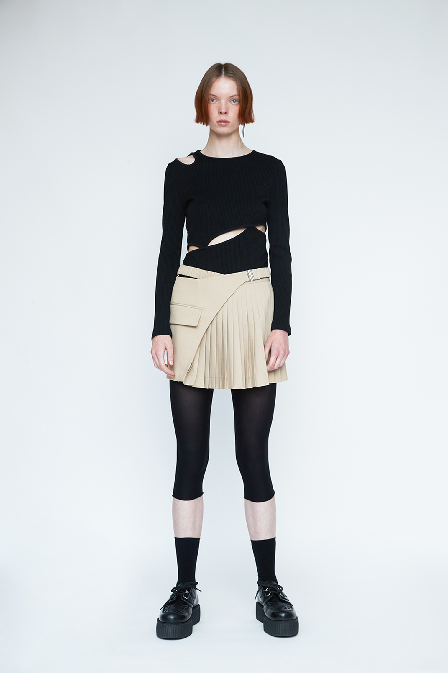 Front Crossed Pleated Mini Skirt_BE