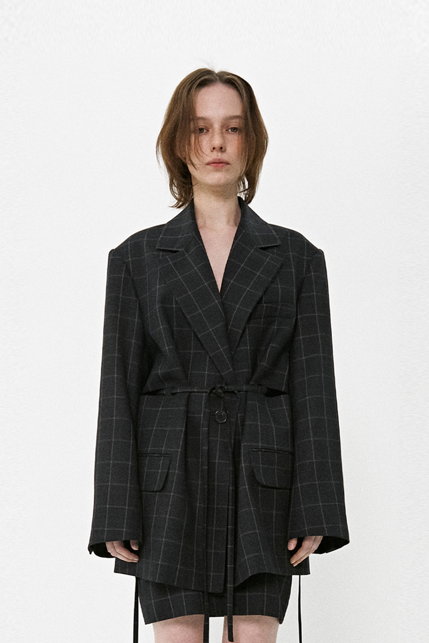 Cut-Out Strap Detailed Check Jacket