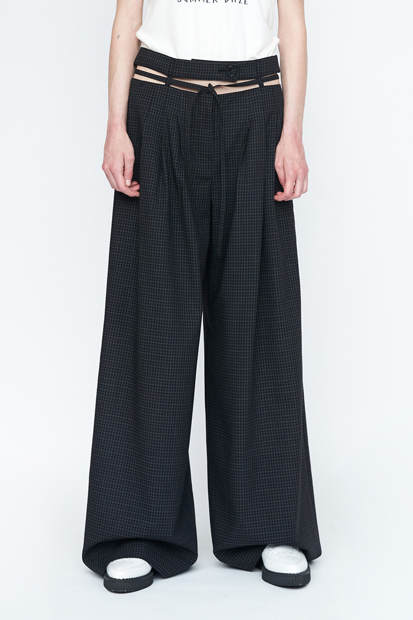 Waist Cut-Out Detail Check Trousers