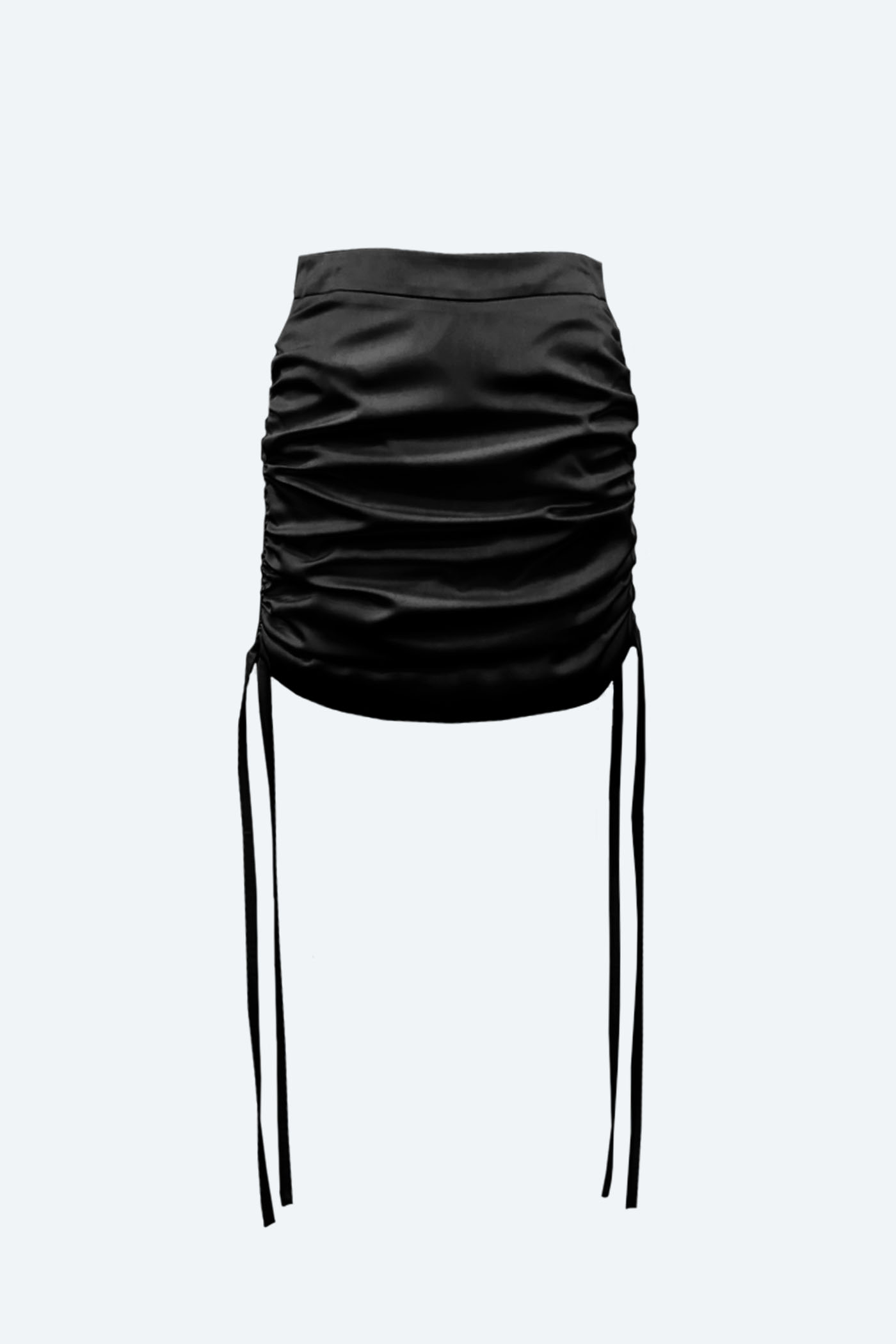 Side Shirring Satin Skirt_BK
