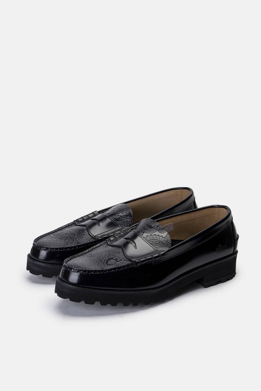 The Kenford Fineshoes⁄MENS TANK SOLE LOAFERS ⁄ BLACK BLACK PAISLEY