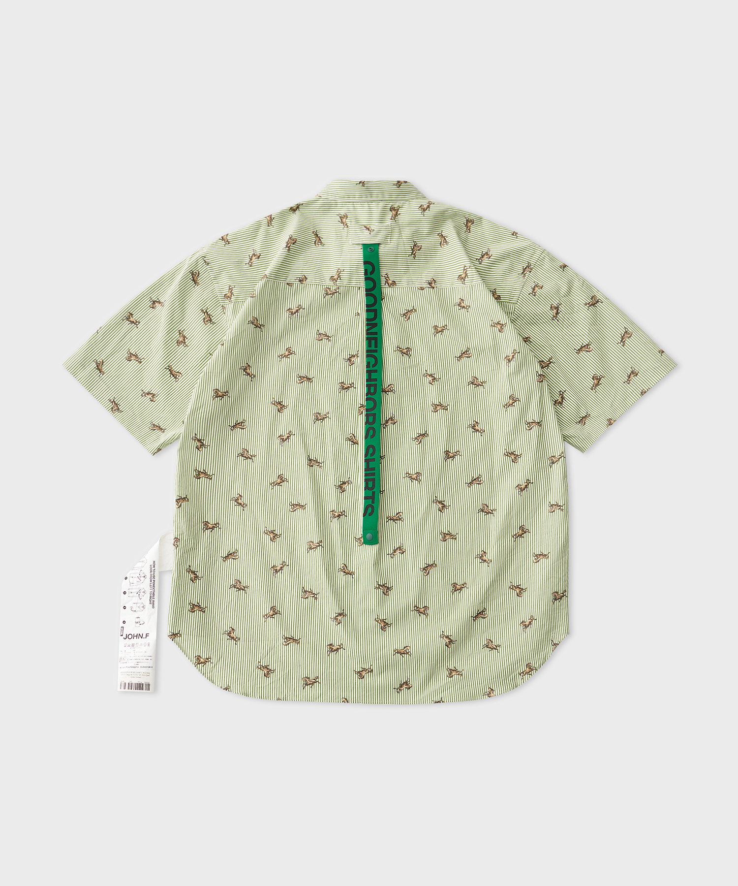 John.F Regular Collar S/S Shirt (Leaf Green Stripe)