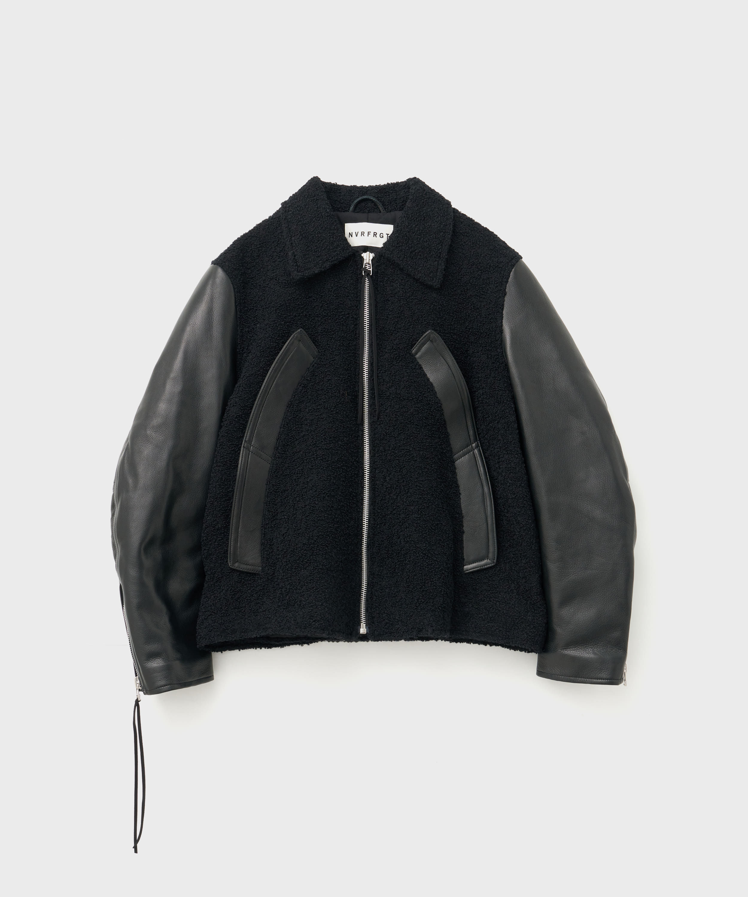 Leather Panelled Astrakhan Varsity Jacket (Black)