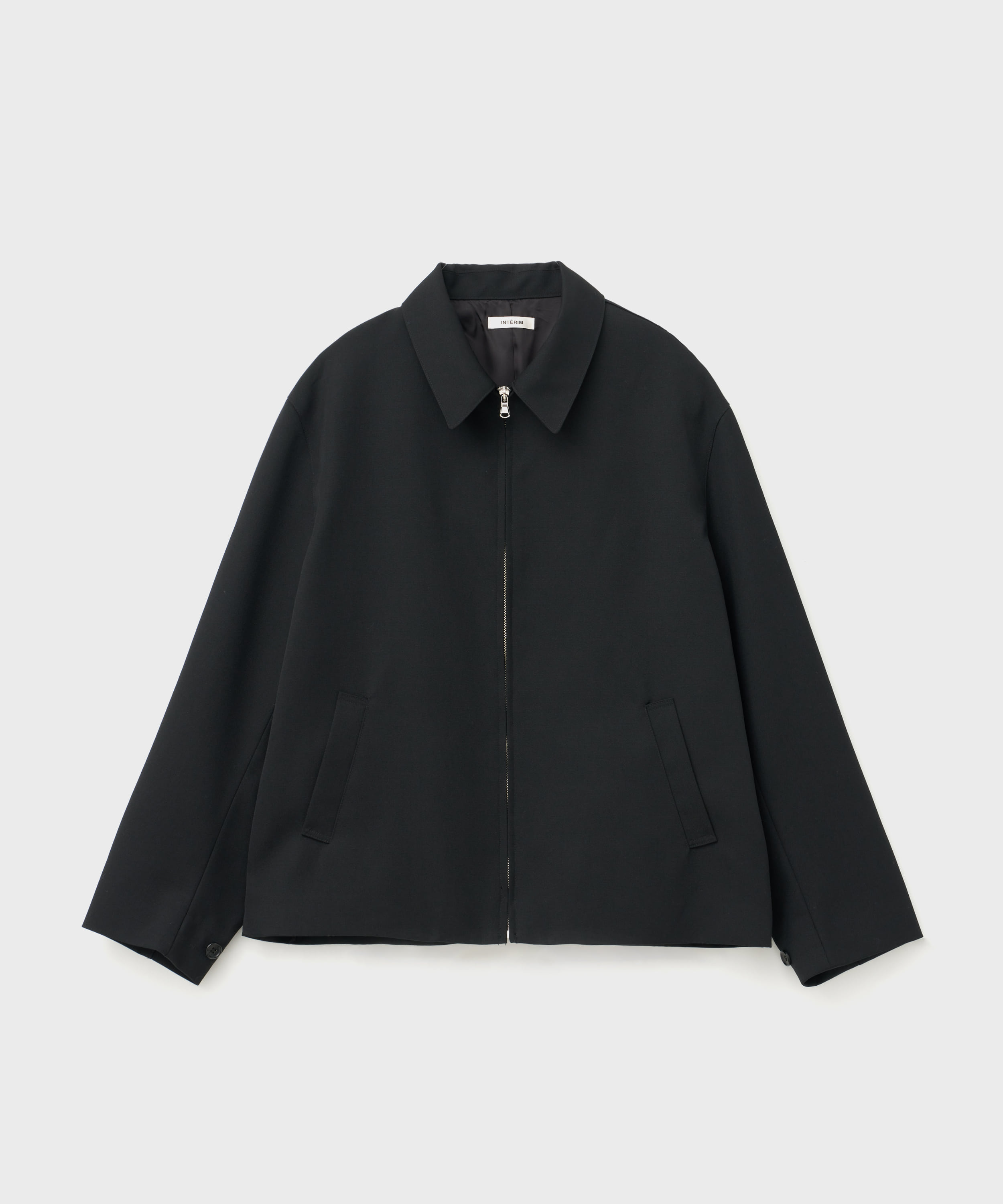 Pure Black Wool Harrington Jacket (Black)