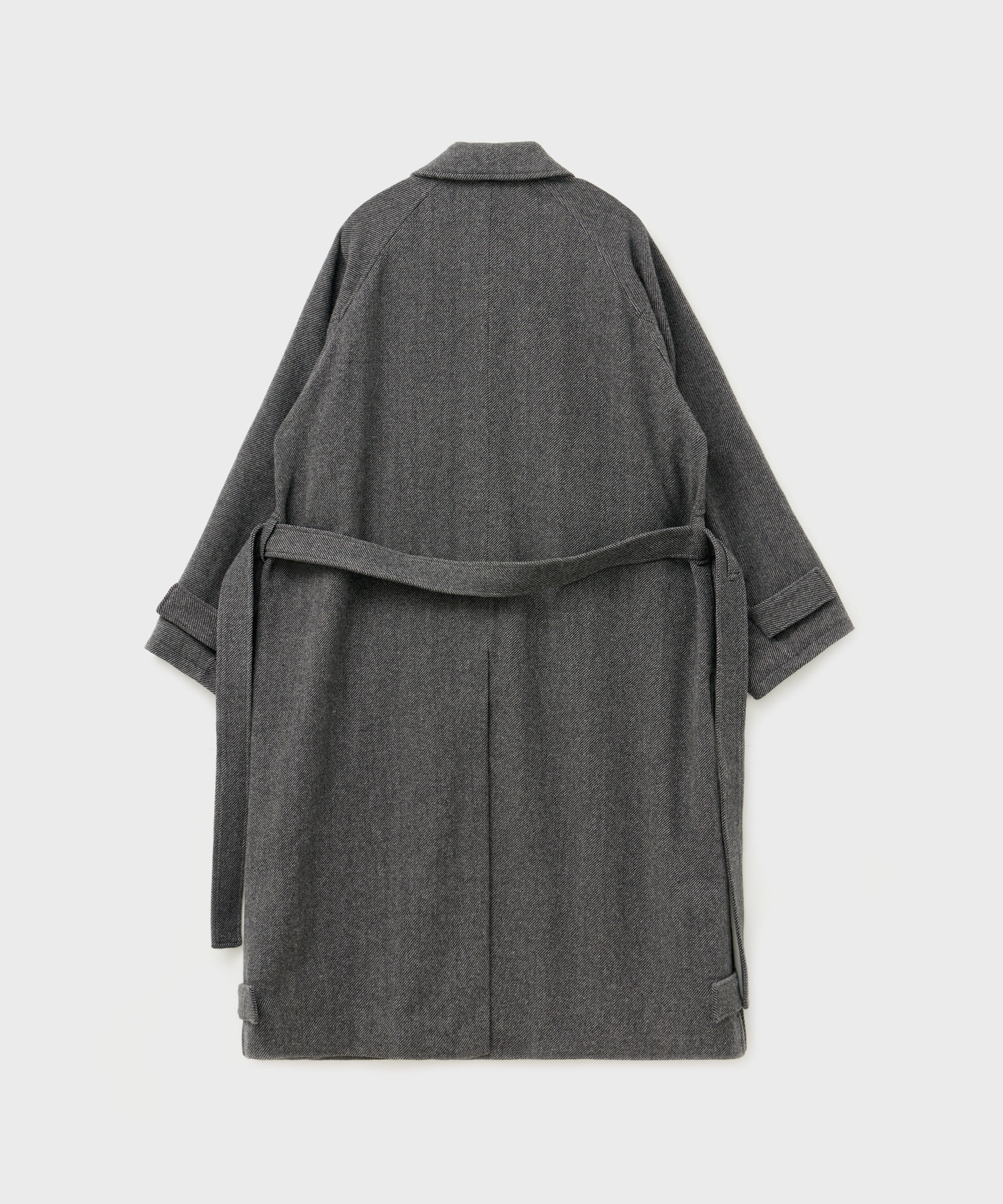 Wool Twill Side Inverted Pleats Long Coat (Gray)