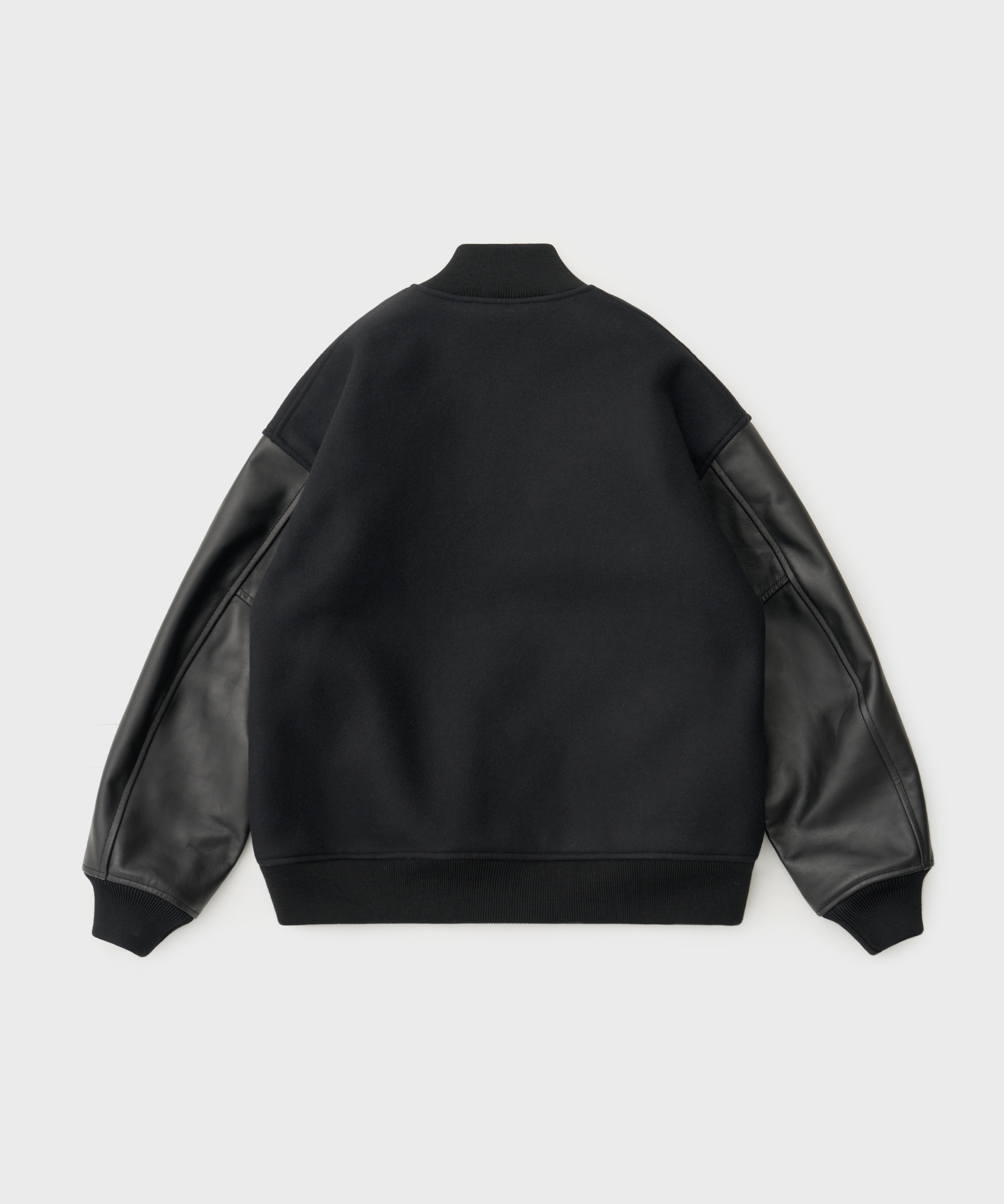 Wool Melton Error Fit Stadium Jacket (Black x Black)