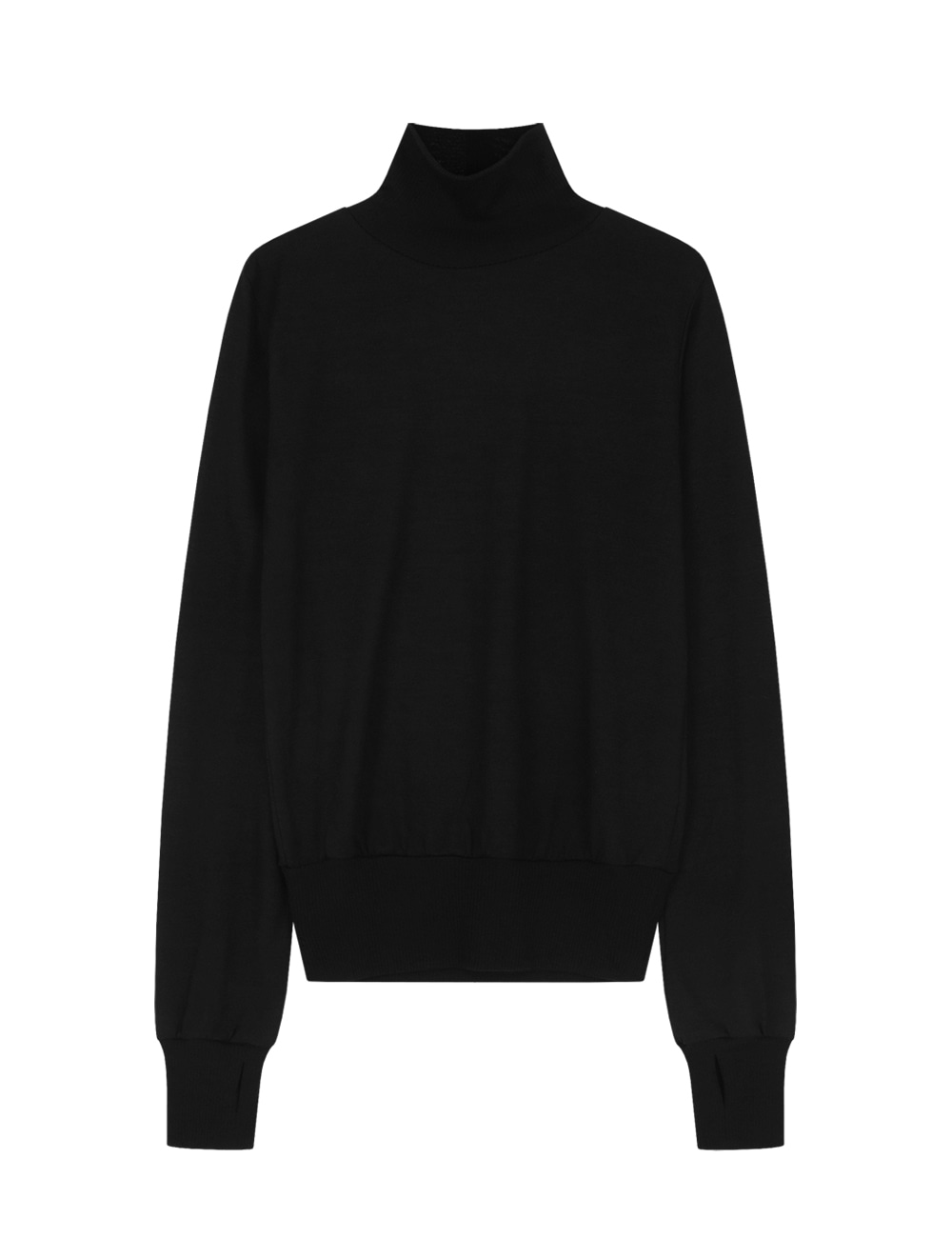 COVER STITCH WOOL JERSEY MOCK NECK TOP (BLACK)