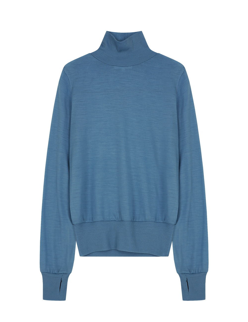 COVER STITCH WOOL JERSEY MOCK NECK TOP (LT BLUE)