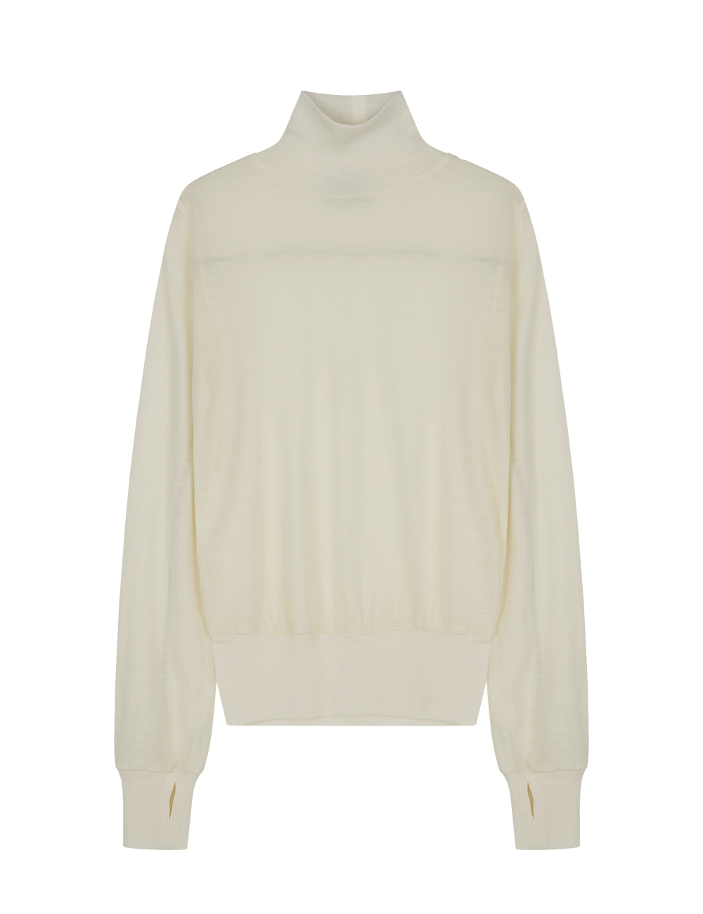 COVER STITCH WOOL JERSEY MOCK NECK TOP (IVORY)