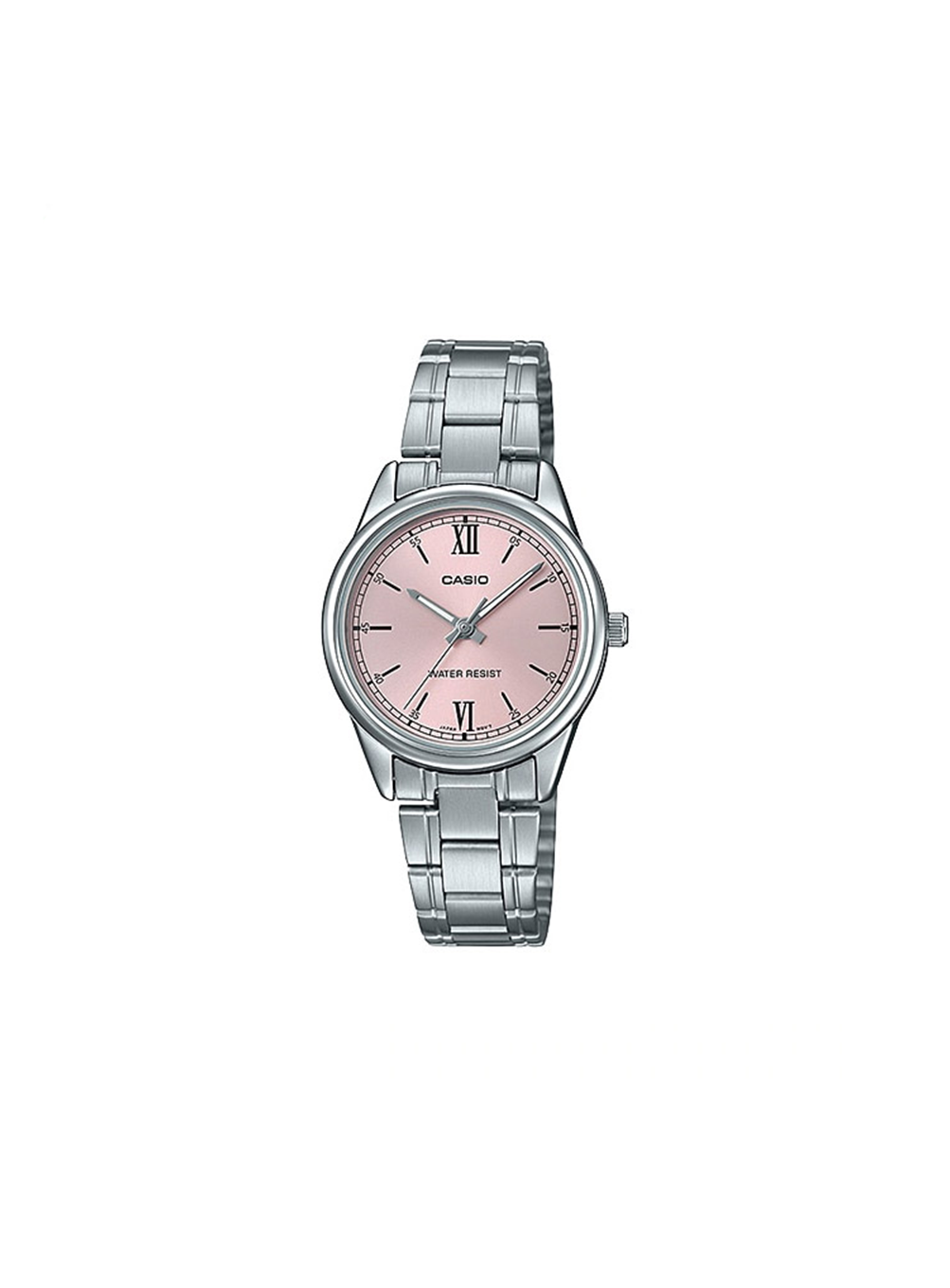 Pink round metal wristwatch