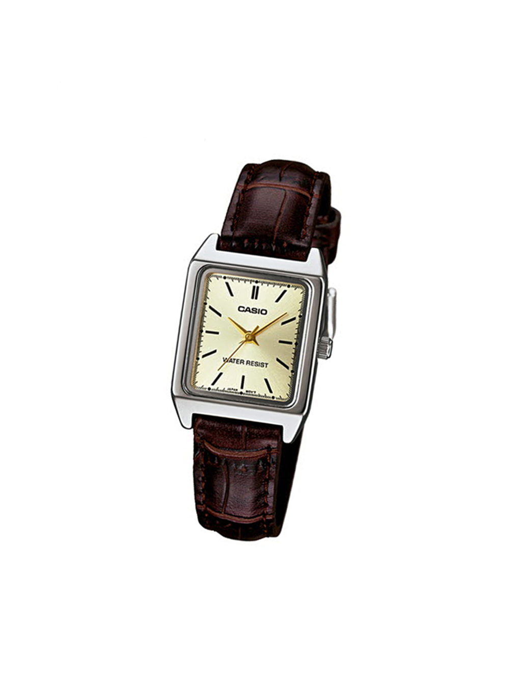 brown leather square wristwatch