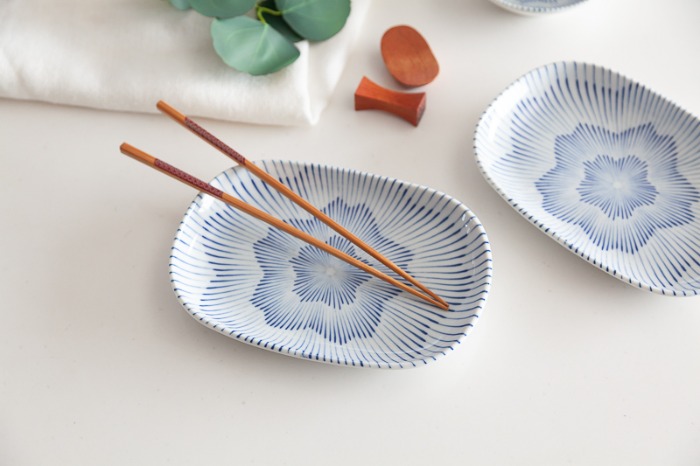 블루라인 꽃무늬 시리즈 사각 접시