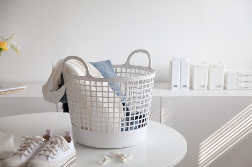White Soft Mesh Laundry Basket Round