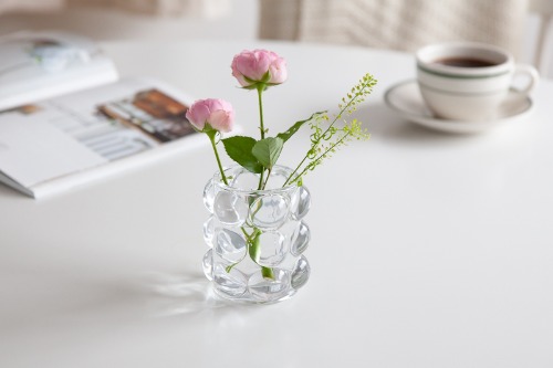 Glass embossed brush holder mini vase