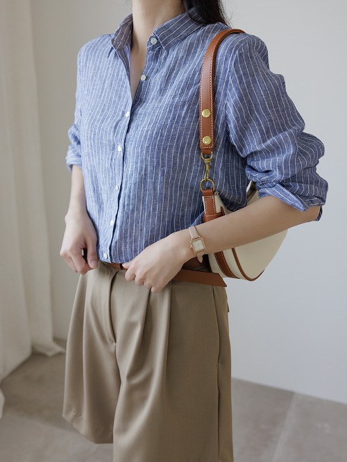 a linen striped long-sleeved shirt