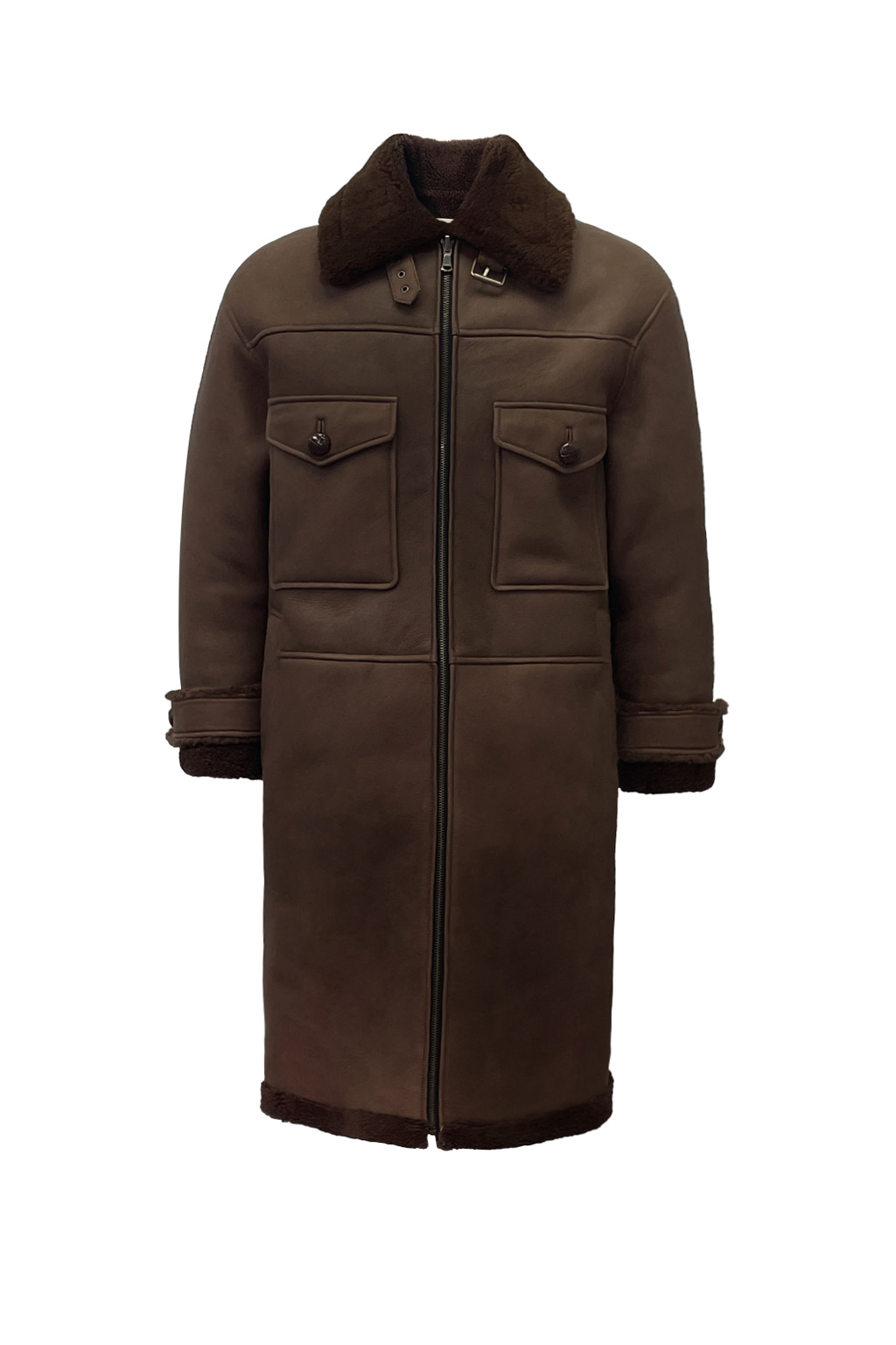 reversible pocket pointed long shearling coat (brown)